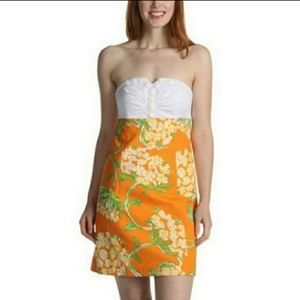 EUC Lilly Pulitzer Bowen strapless beaded dress white orange floral size 0